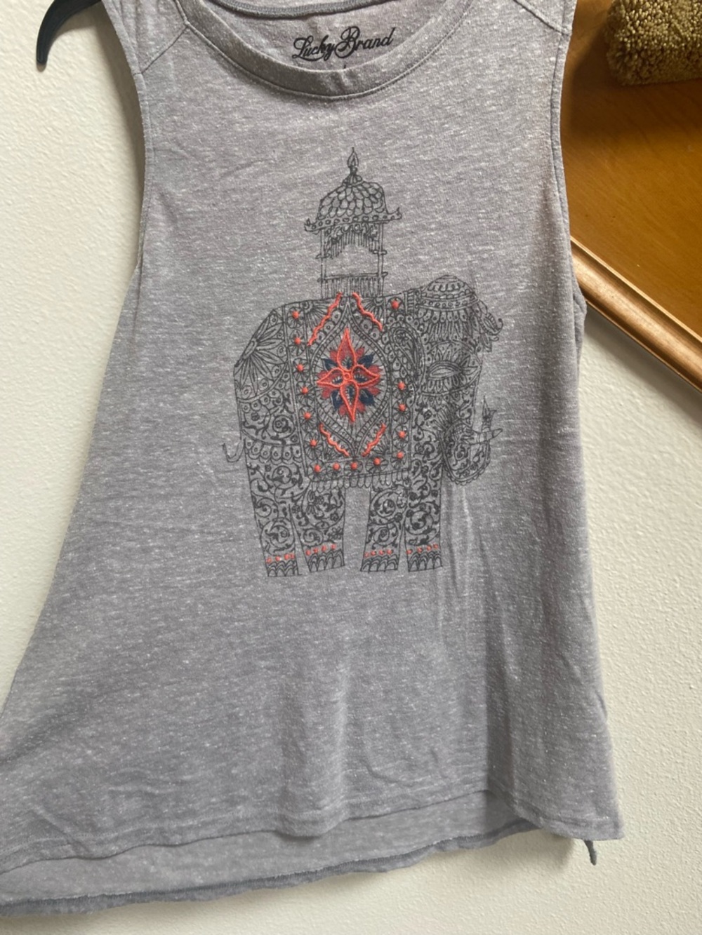Lucky Brand Gray Tank Mandala + Elephant Pattern with Embroidered Detail, sz S
